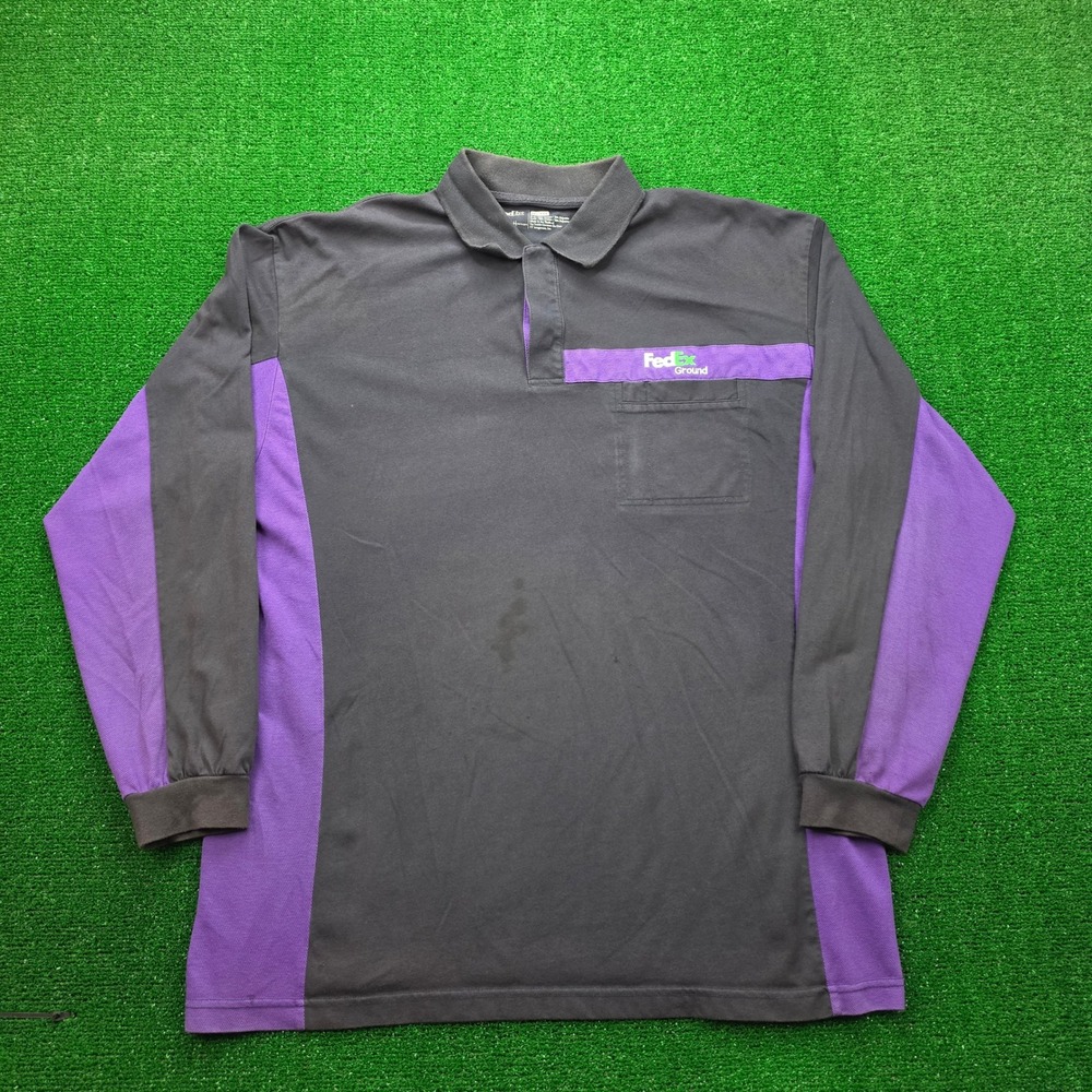Fedex Ground Polo Shirt Mens 2XL Black Long Sleeve Employee Uniform Work